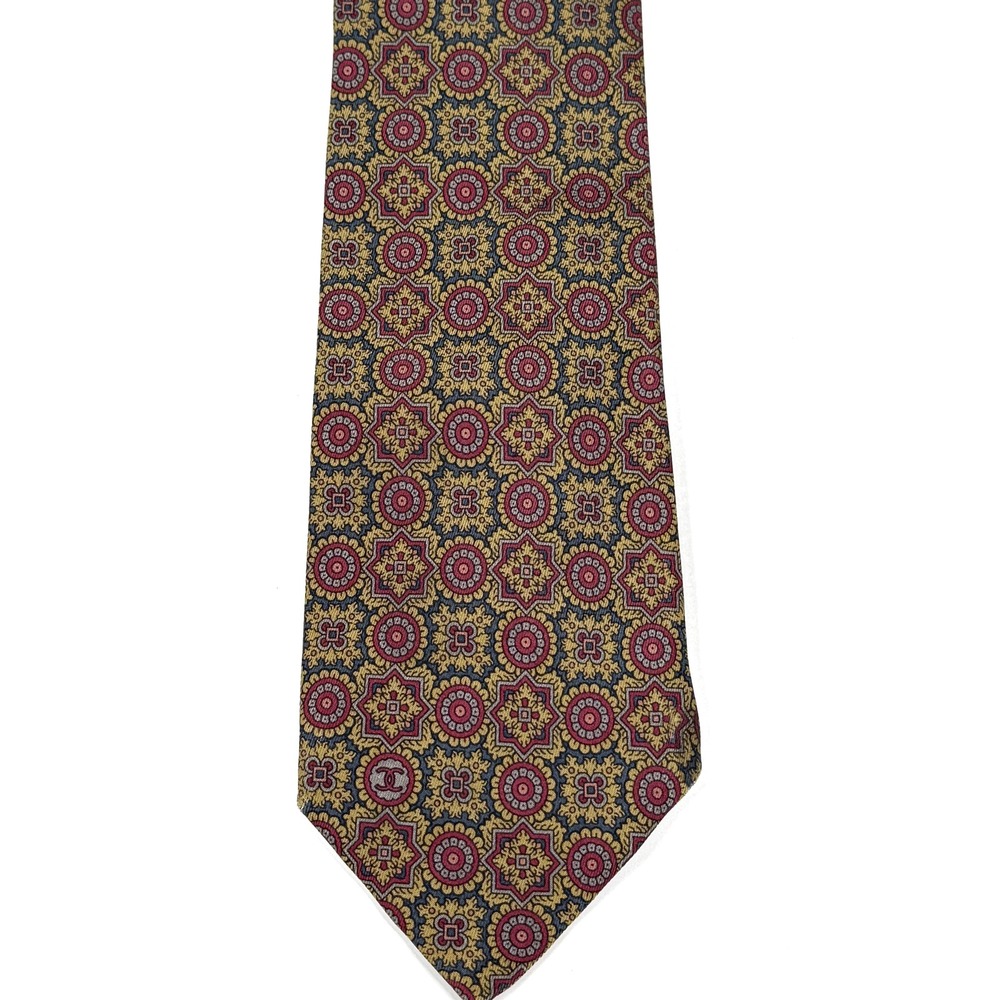 CHANEL Paris Necktie Gold Burgundy Medallion Logo‎ Men's Luxury Designer Tie - Picture 4 of 6
